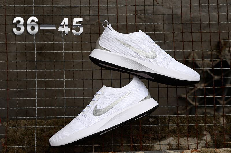 Women Nike Dualtone Racer White Silver Shoes - Click Image to Close